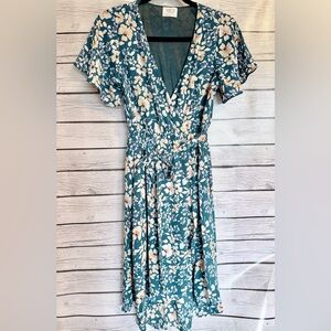 Sienna Sky Teal Floral Wrap Midi Dress